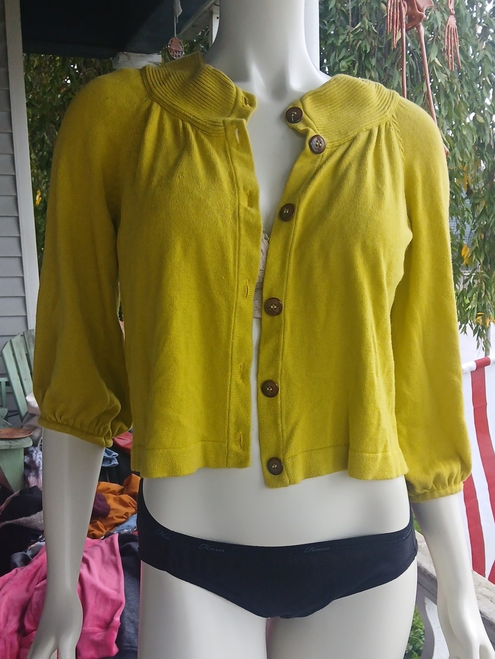 Womens Mustard Yellow Cropped  Button-Front Cardigan